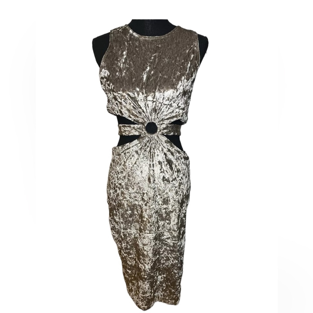 Luna Chix Crushed Velvet Champagne Keyhole MIDI Dress